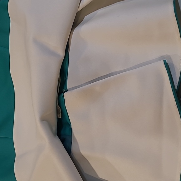 LIKE NEW VTG 80s Leslie Fay Satin Teal/White Puff Shoulder Large Bow Blazer - Picture 15 of 15